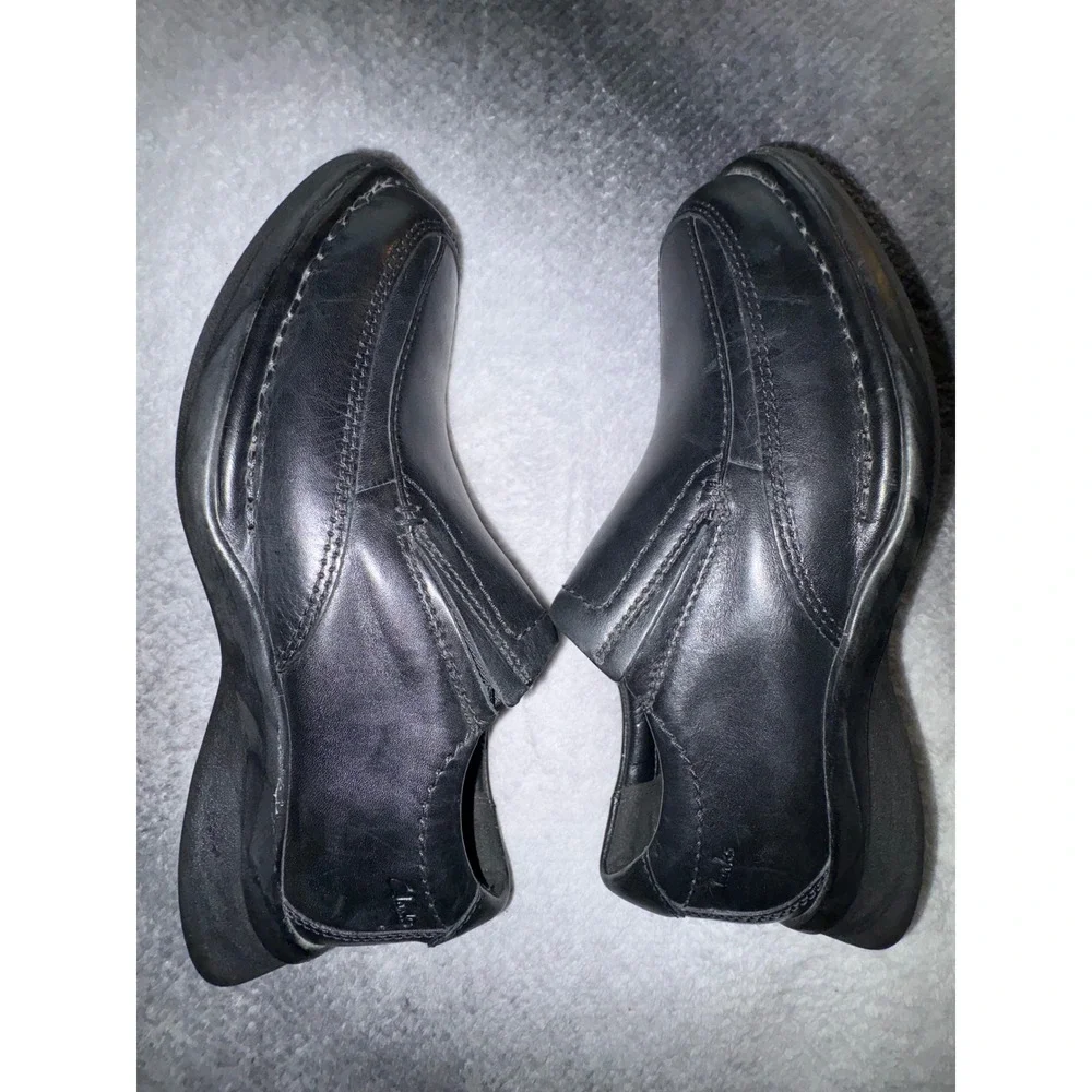 Clarks Collection Mens Black Leather Slip On Loafers Square Toe Dress Shoes 7.5‎